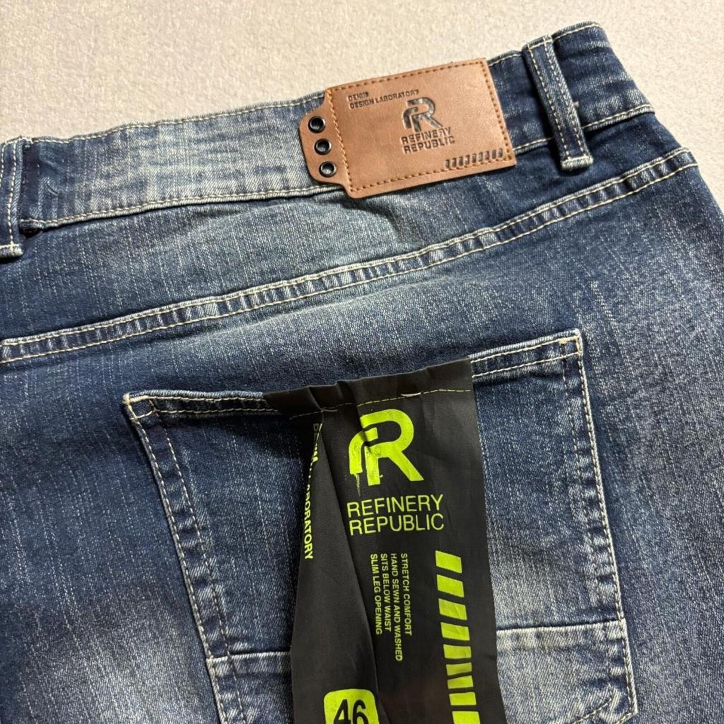 Refinery Republic Moto Jeans Mens 46 Blue Distressed Paint Splatter Biker Denim