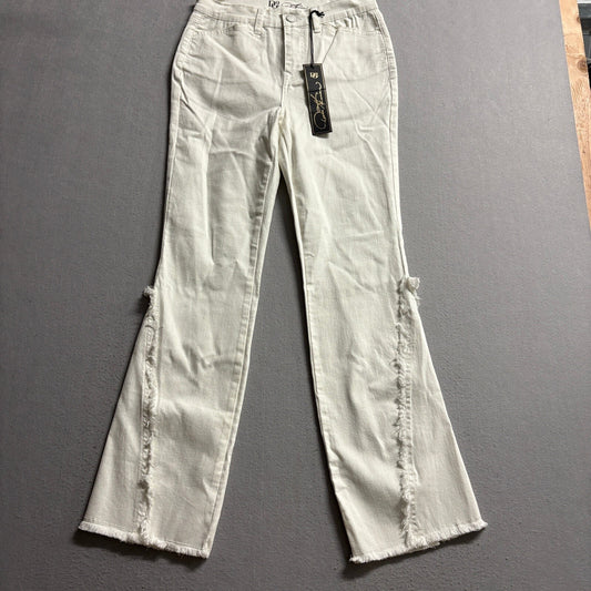 DG2 Diane Gilman Jeans Women Size 4 Off White Frayed Seam Flare Stretch NWT
