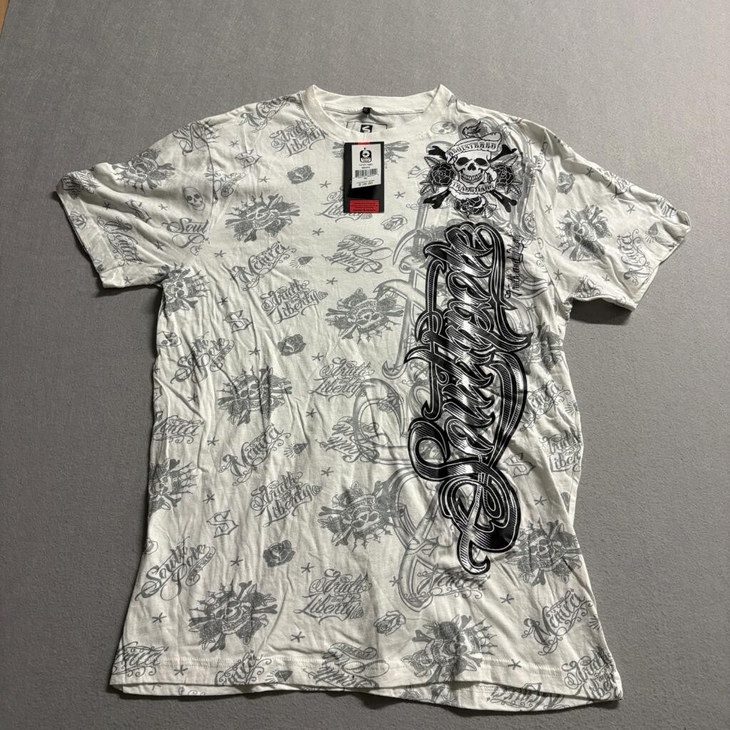 Southpole T-Shirt Mens XL White All Over Print Skull Tattoo Graphic Y2K New