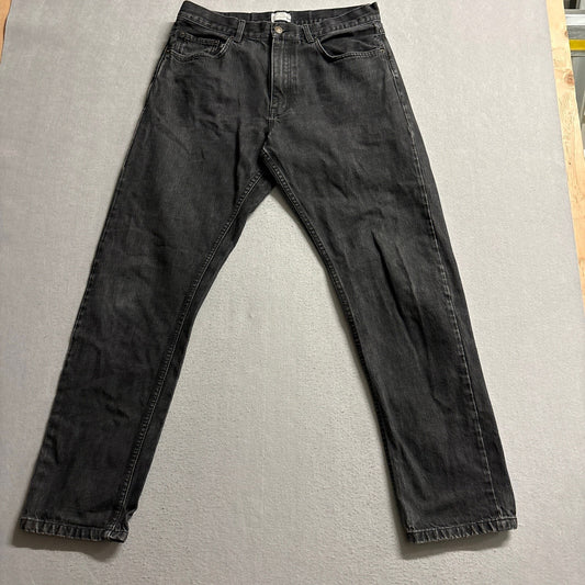 FLANNEL Mens Size 32 Black Denim Jeans 100 Cotton Straight Leg Washed Black