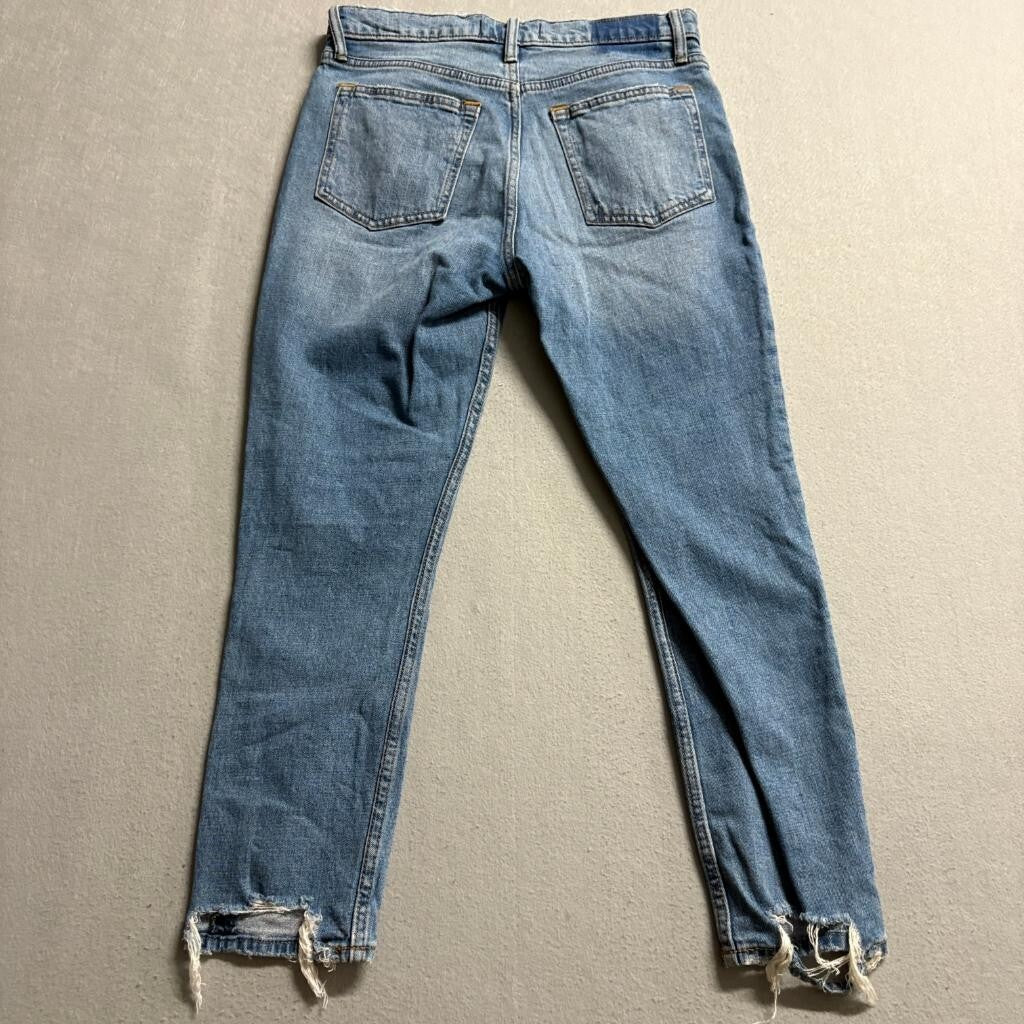 Abercrombie & Fitch The Skinny High Rise Jeans Womens 27 4S Blue Distressed Hem