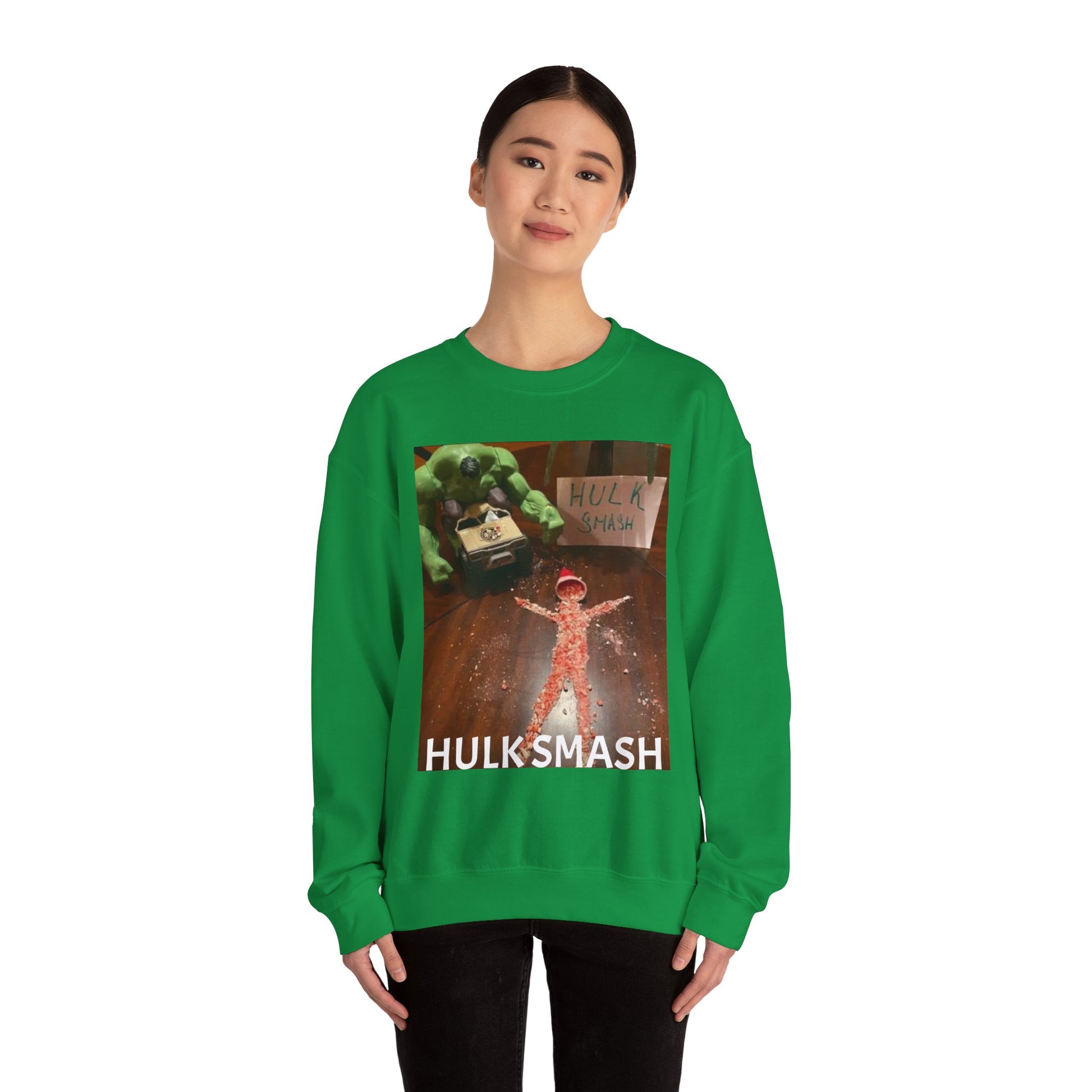 Hulk Smash Ugly Christmas Sweater Unisex Heavy Blend Crewneck Sweatshirt Printify