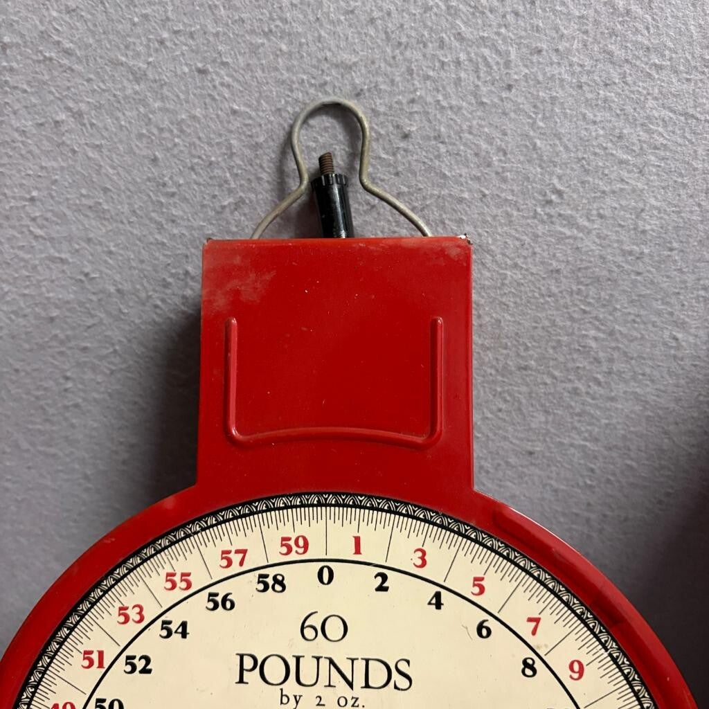 Vintage W B Scott Co Chicago 60 Lb Hanging Scale Red Metal Scoop Pan Pat 1912