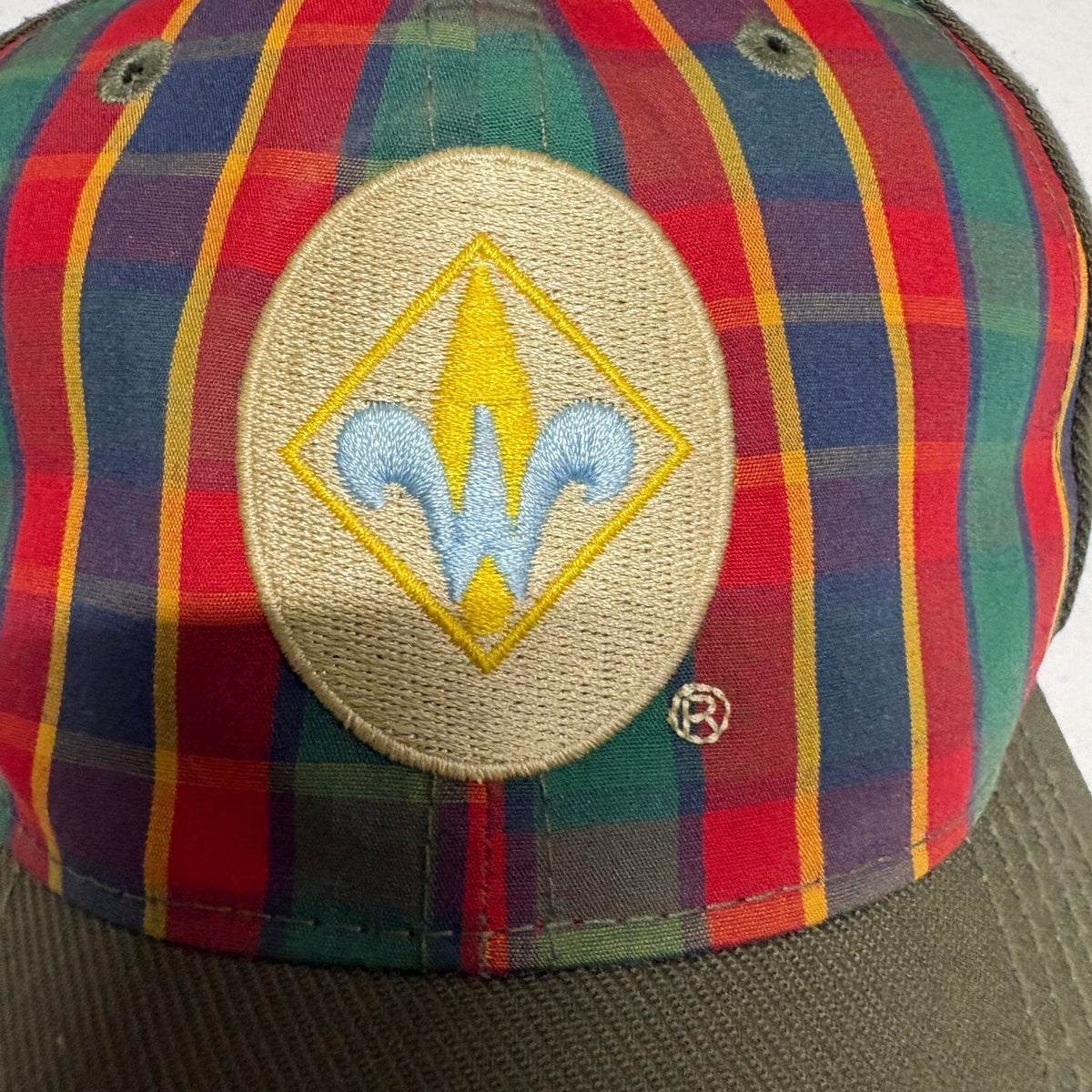 Boy Scouts Webelos Uniform Hat Cap M/L Olive Green Plaid Flex Fit