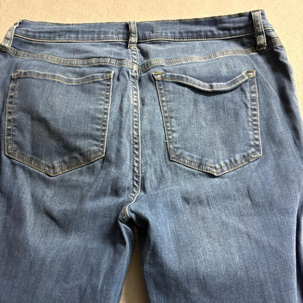 Free People Women Skinny Jeans Size 31 Blue Denim Button Fly Raw Hem Stretch