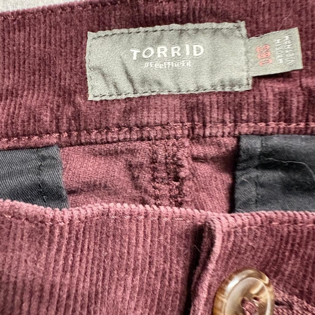 Torrid Corduroy Pants Womens Plus 16S Burgundy Purple Stretch Wide Leg Crop