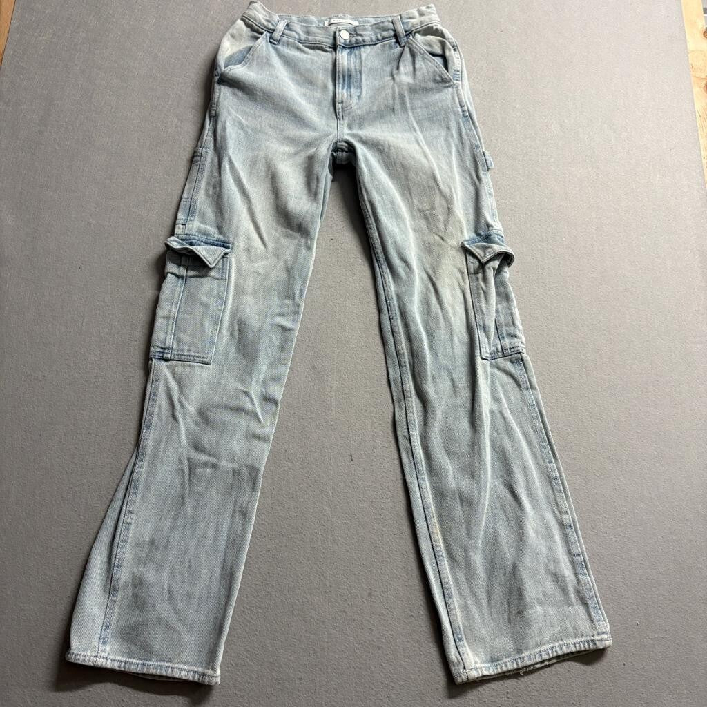 PacSun Cargo Jeans Womens 24 Light Wash Blue Cotton High Rise Wide Leg Utility