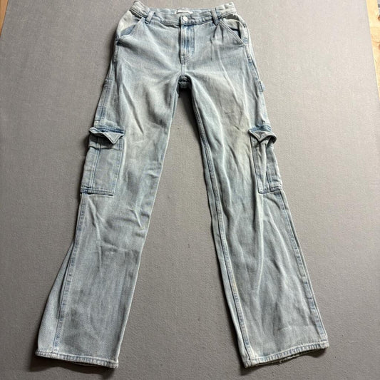 PacSun Cargo Jeans Womens 24 Light Wash Blue Cotton High Rise Wide Leg Utility