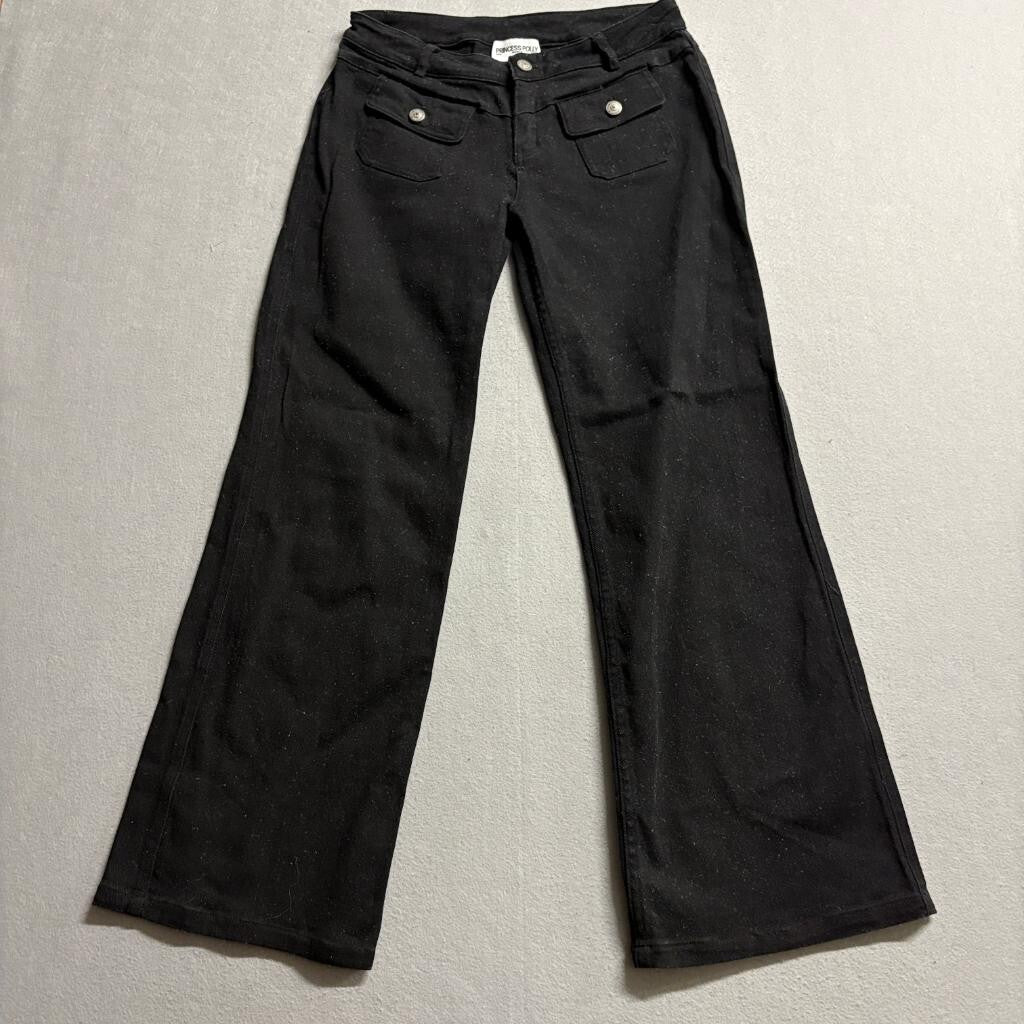 Princess Polly Womens Black Wide Leg Pants Size US 4 Recycled Cotton Stretch