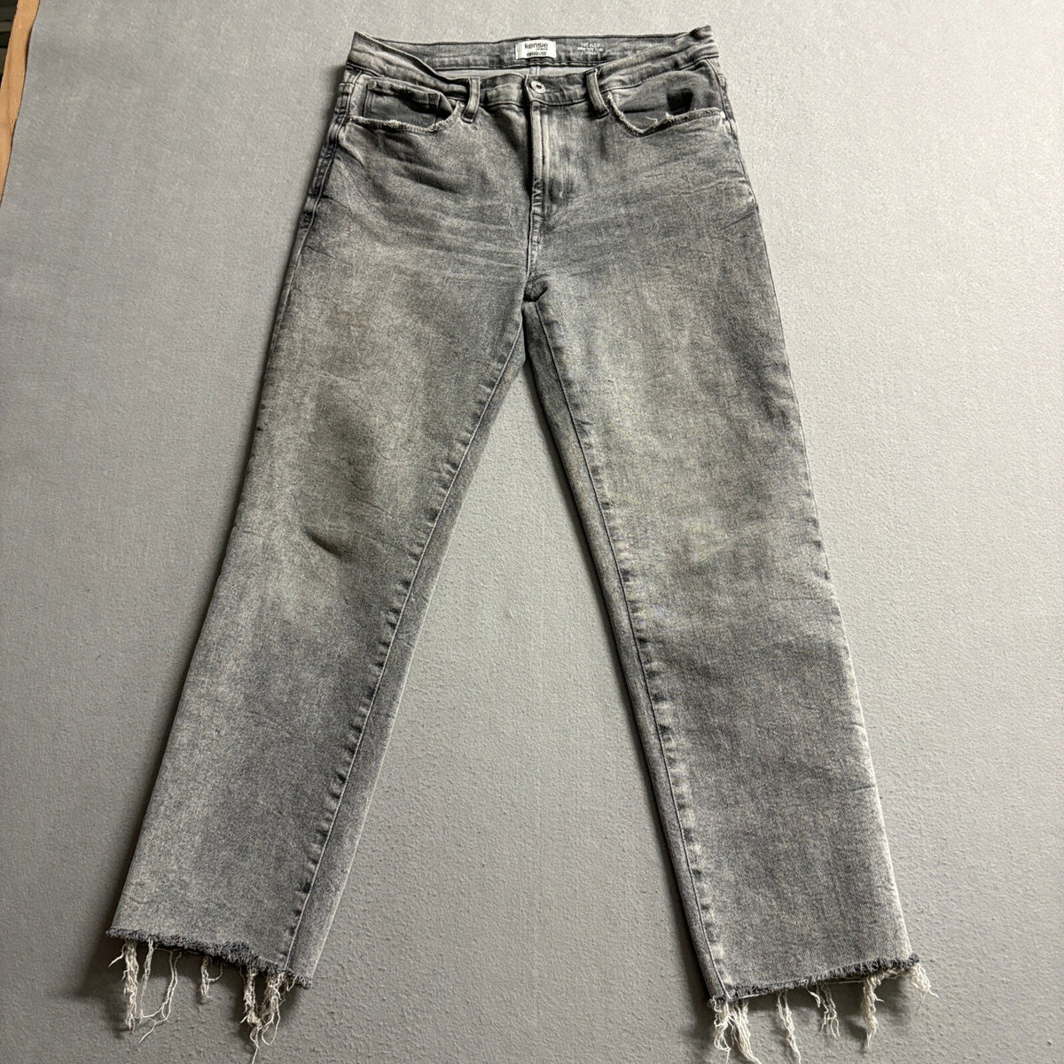 Kensie Jeans Womens Size 8 29 High Rise Slim Straight Frayed Raw Hem Grey Denim