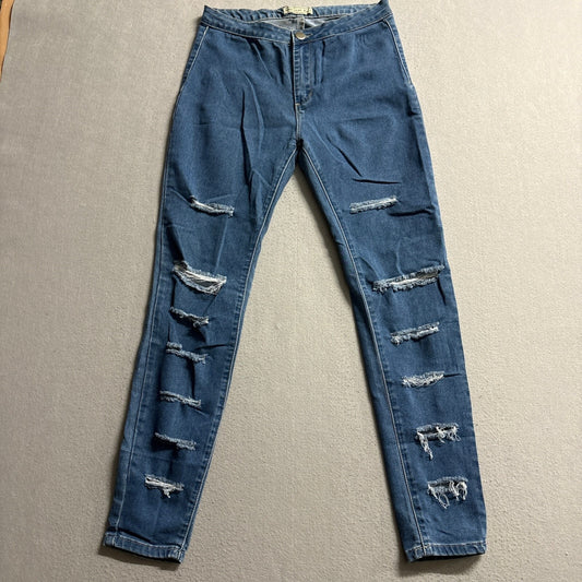 American Bazi Womens Distressed Skinny Jeans Size 7 Medium Blue Stretch Ripped