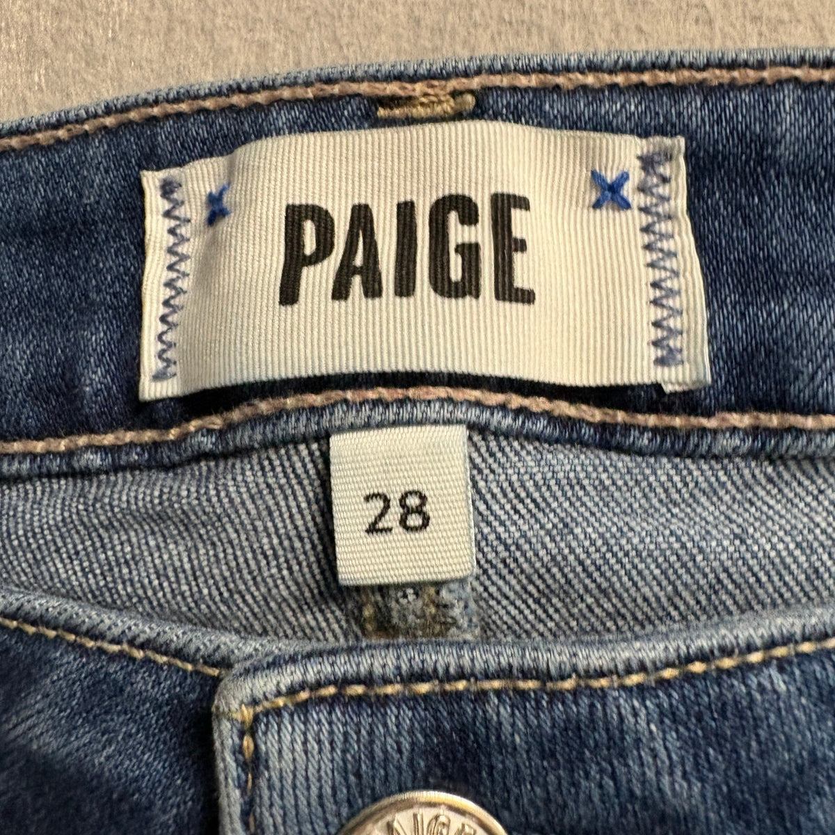 Paige Amber Slim Straight Jeans Womens 28 Blue Denim Raw Hem Stretch