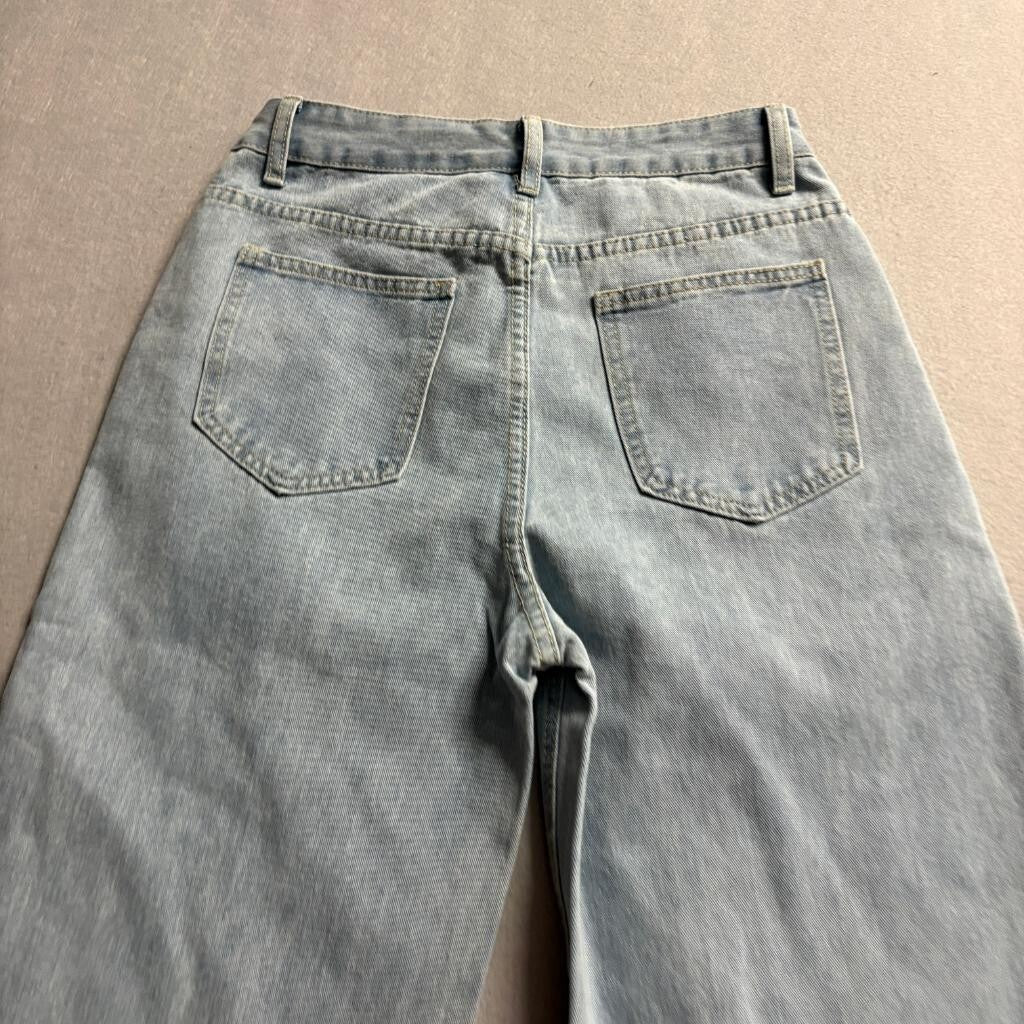 Fashion Jeans Womens Small Light Wash Denim Wide Leg High Rise Blue Cotton Blend