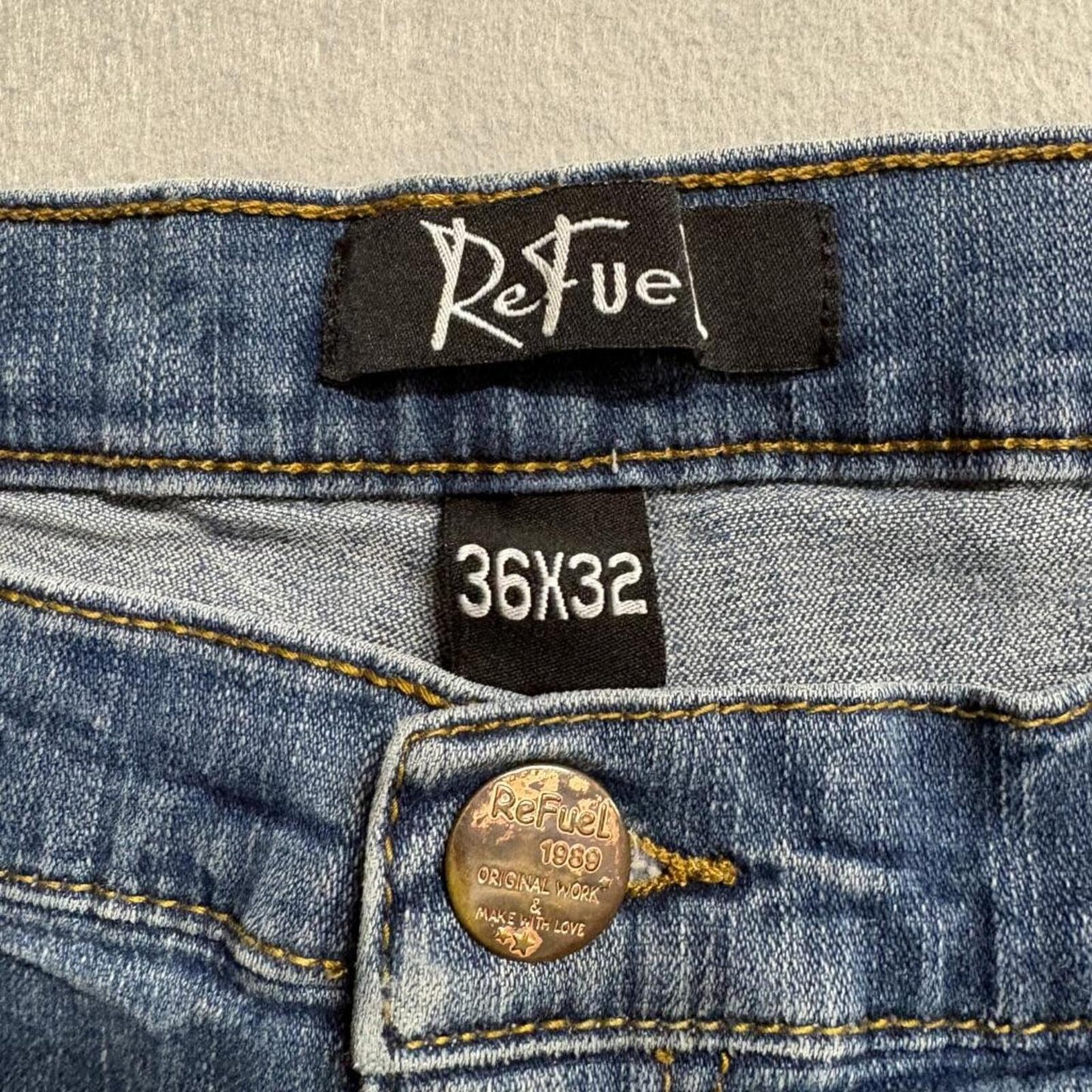 ReFuel Skinny Fit Jeans Mens 36x32 Blue Denim Stretch Distressed Pakistan