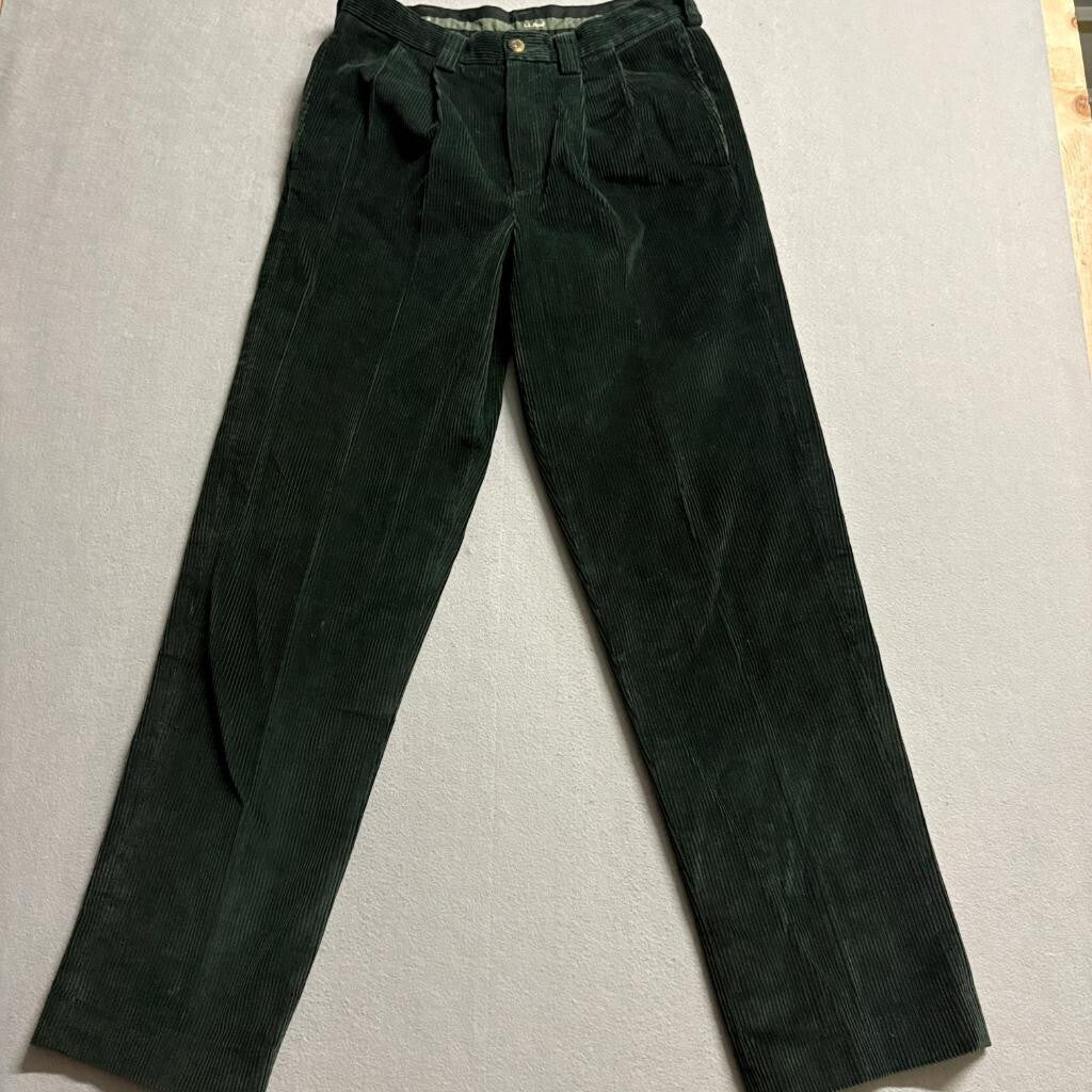 LL Bean Corduroy Pants Mens 30 Green Classic Fit Pleated Front Cotton Outdoor