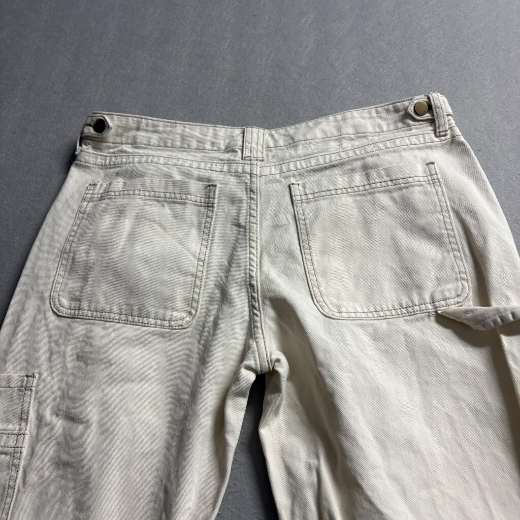 Fashion Nova Carpenter Pants Womens 13 Cream Beige Denim Utility Cargo Wide Leg