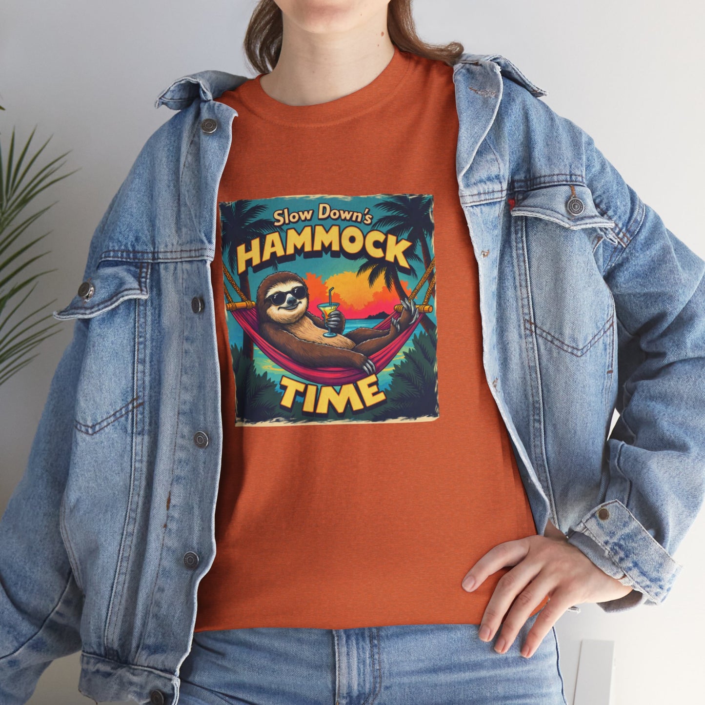 Slow Down Hammock Time Sloth Unisex Heavy Cotton Tee