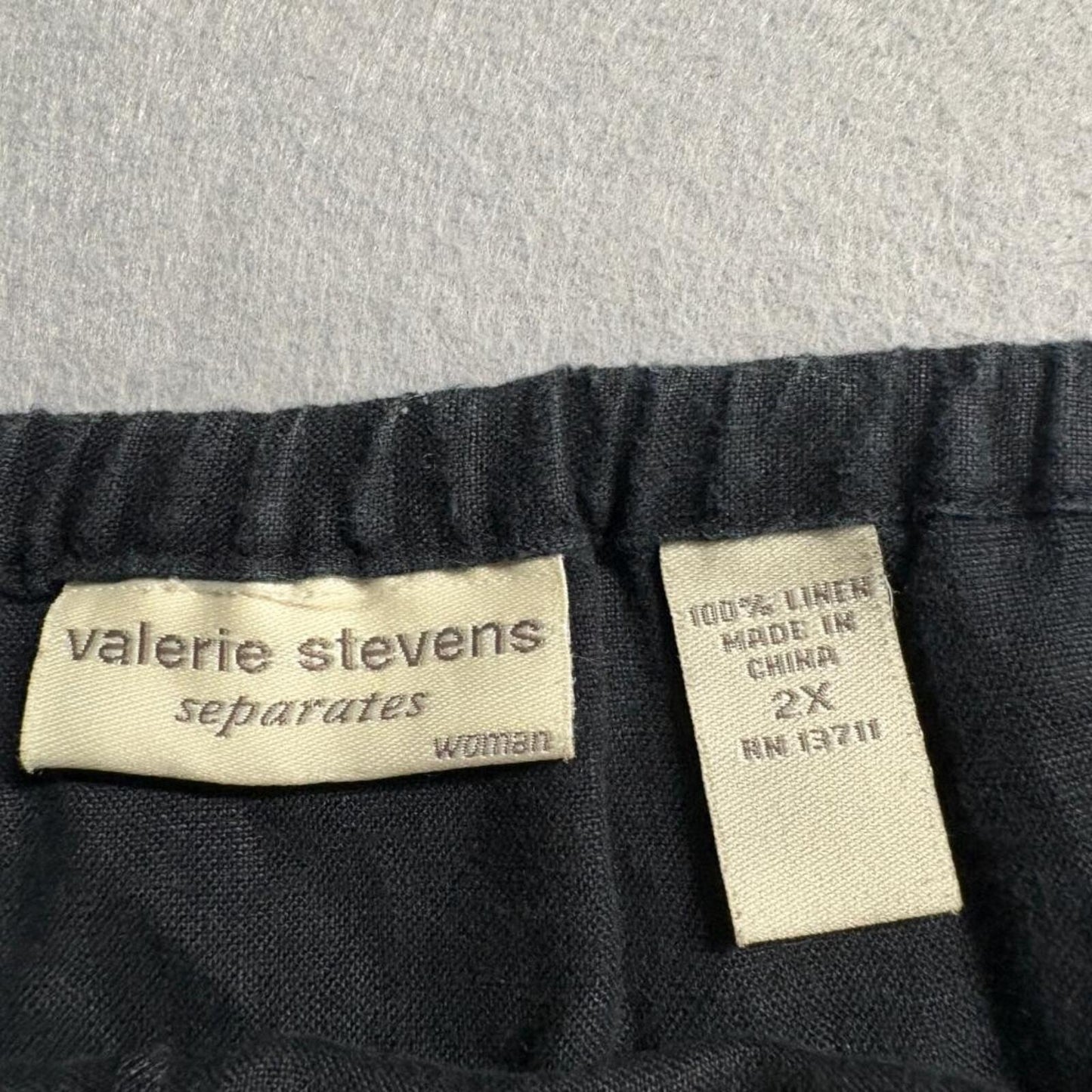 Valerie Stevens Separates Black Linen Pants Womens Plus Size 2X Elastic Waist
