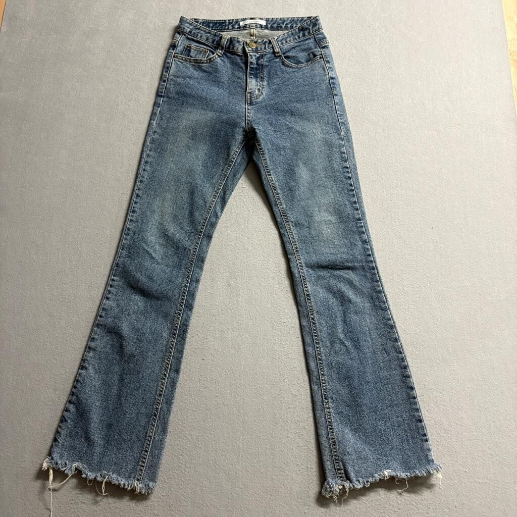 A.P. Studio Womens Jeans Size 1 Blue Denim Raw Frayed Hem Straight Leg Korea
