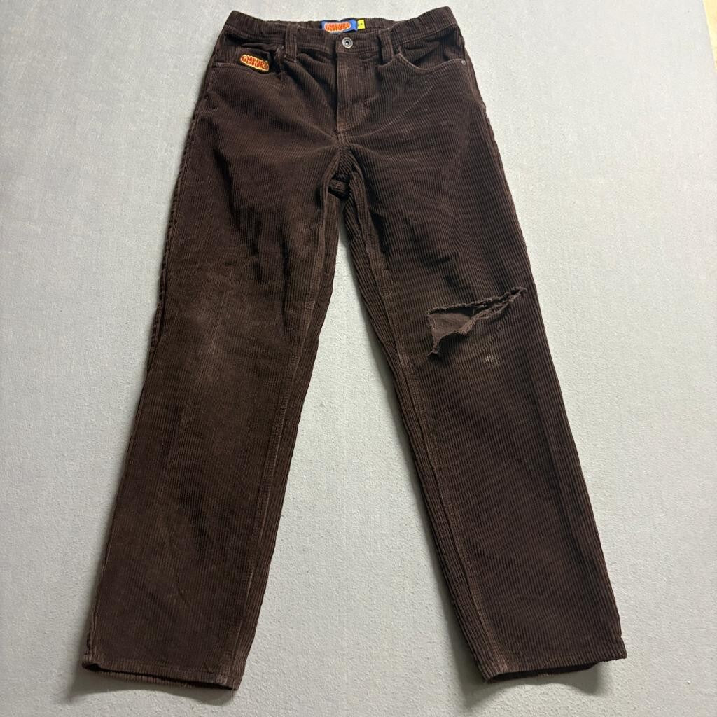 Empyre Relax Corduroy Pants Mens 28 Brown Skate Y2K Distressed Ripped