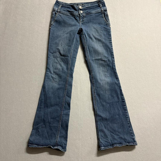 Glo Jeans Womens Size 3 Blue Denim Flare Leg Low Rise Studded Pockets Y2K