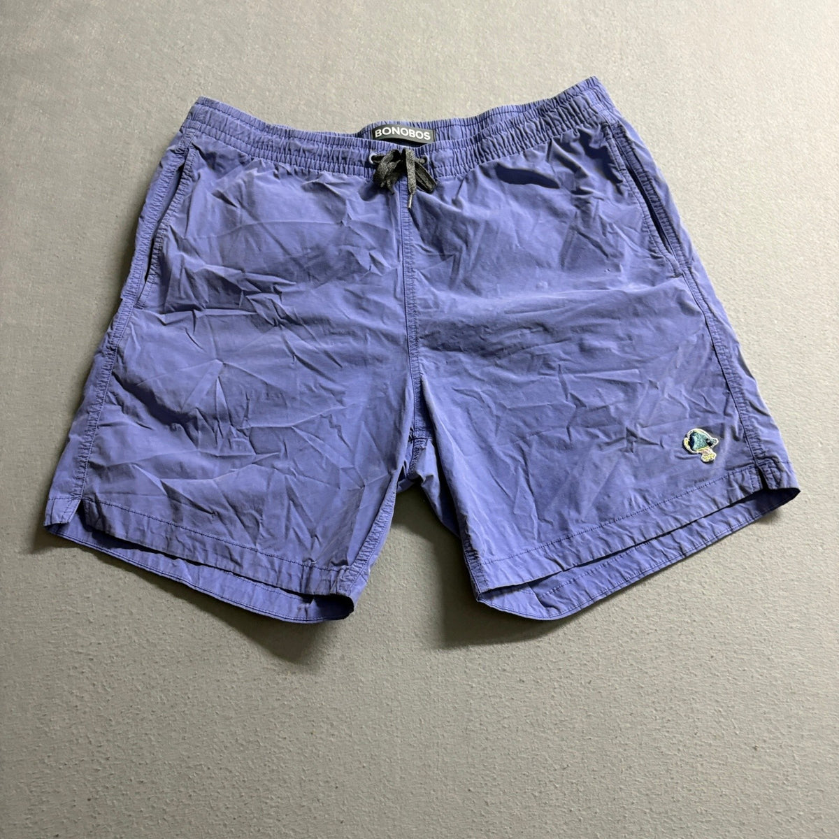 Bonobos Mens Swim Trunks Size Large Purple 7 Inch Inseam Fish Patch Board Shorts