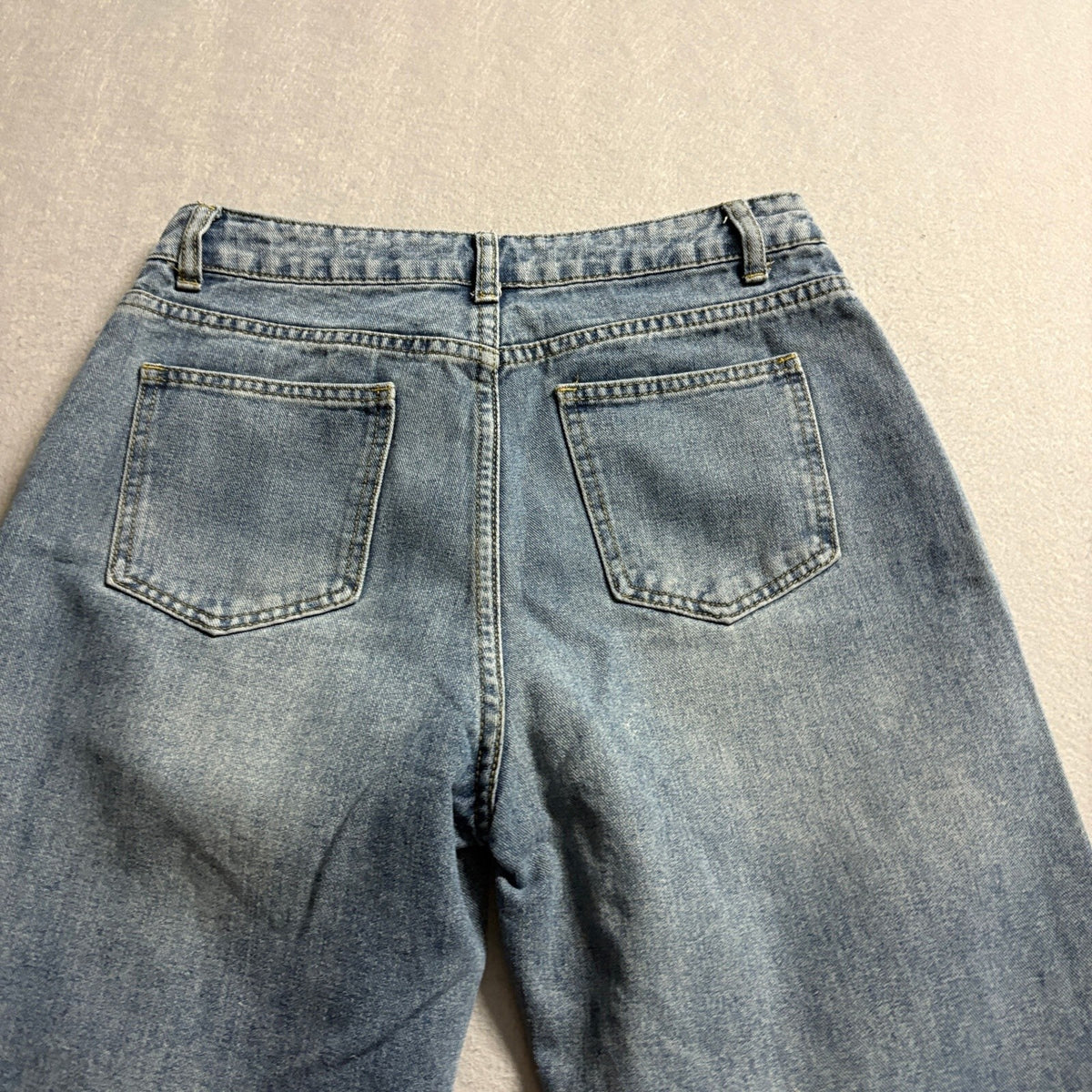 Womens High Rise Wide Leg Fray Side Seam Distressed Hem Blue Jeans Size