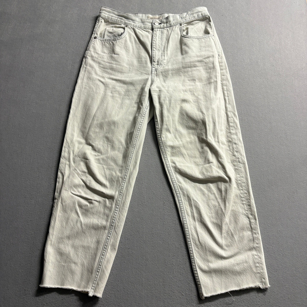 Madewell Tapered Wide Leg Jeans Womens 30 Off White Raw Hem 100% Cotton Denim