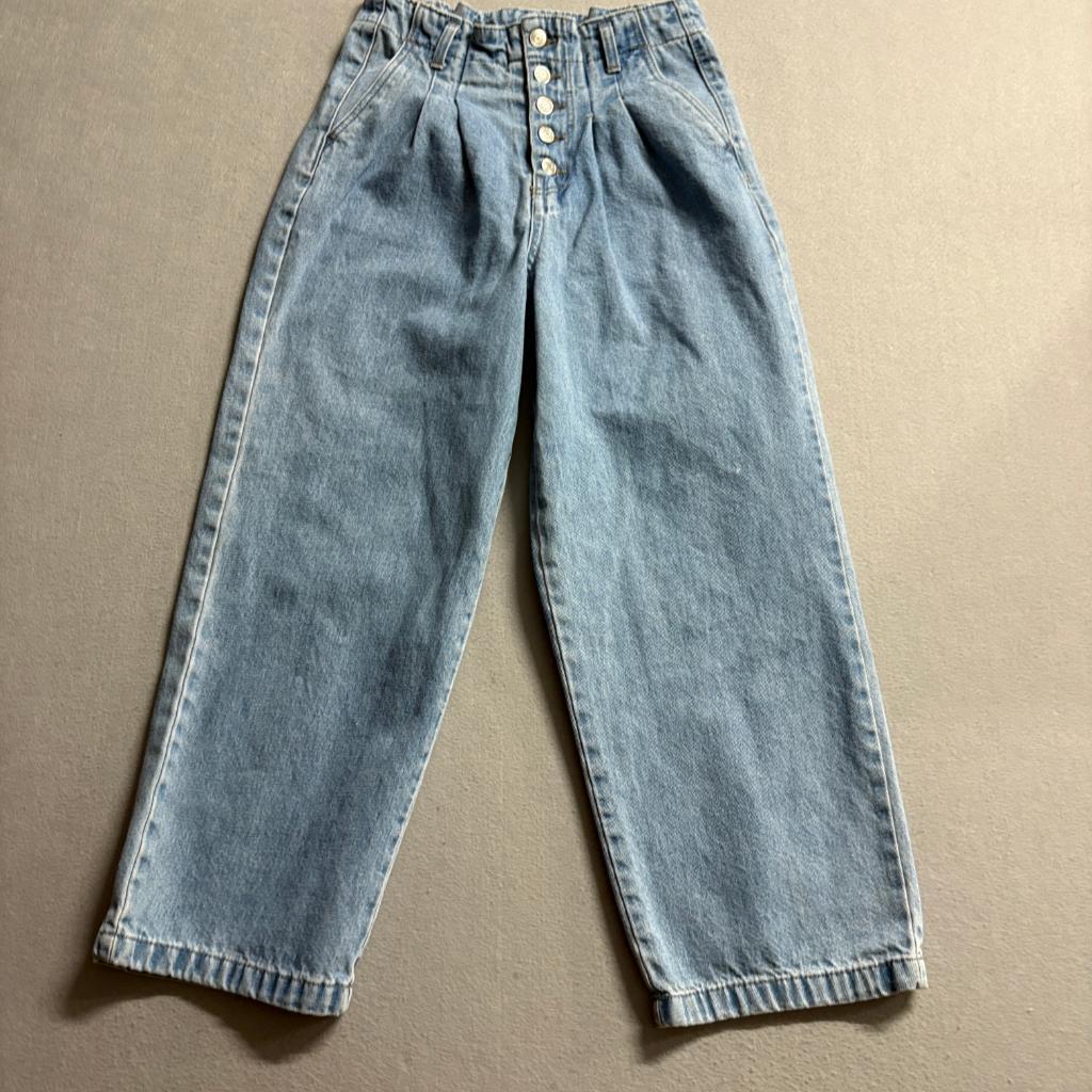 Forever 21 Premium Denim Jeans Womens 27 Blue Paperbag Waist Pleated Wide Leg