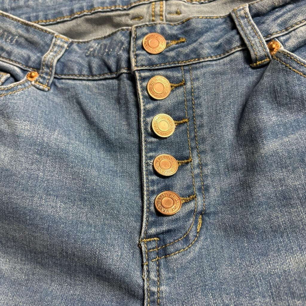 Unbranded Distressed Wide Leg Jeans Womens Size M Blue Denim Button Fly Stretch