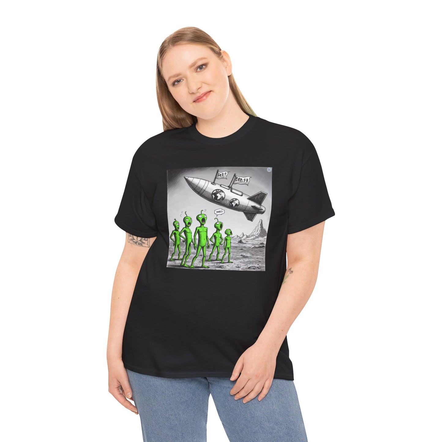 Earth Mars Aliens Unisex Heavy Cotton Tee