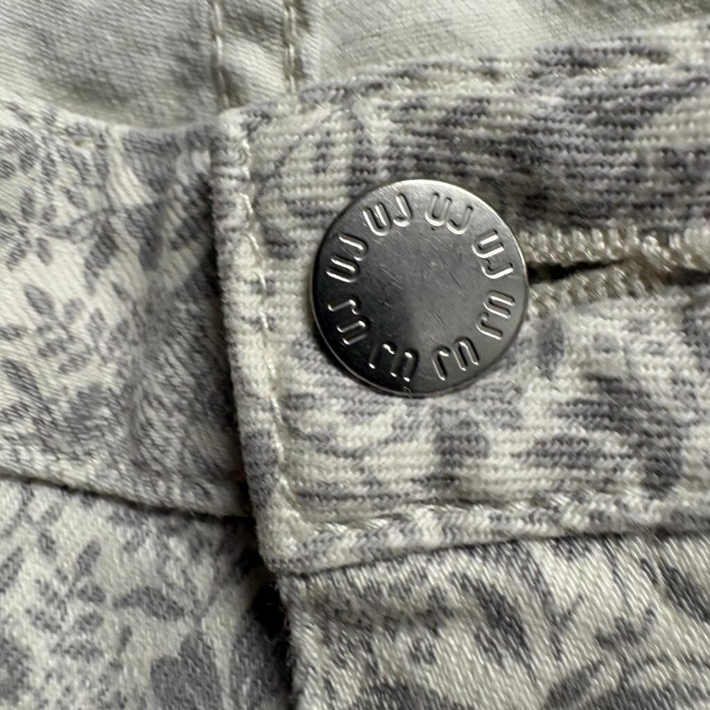 Uniqlo UJ Floral Jeans Womens 28 Gray White Damask Paisley Print Stretch Denim