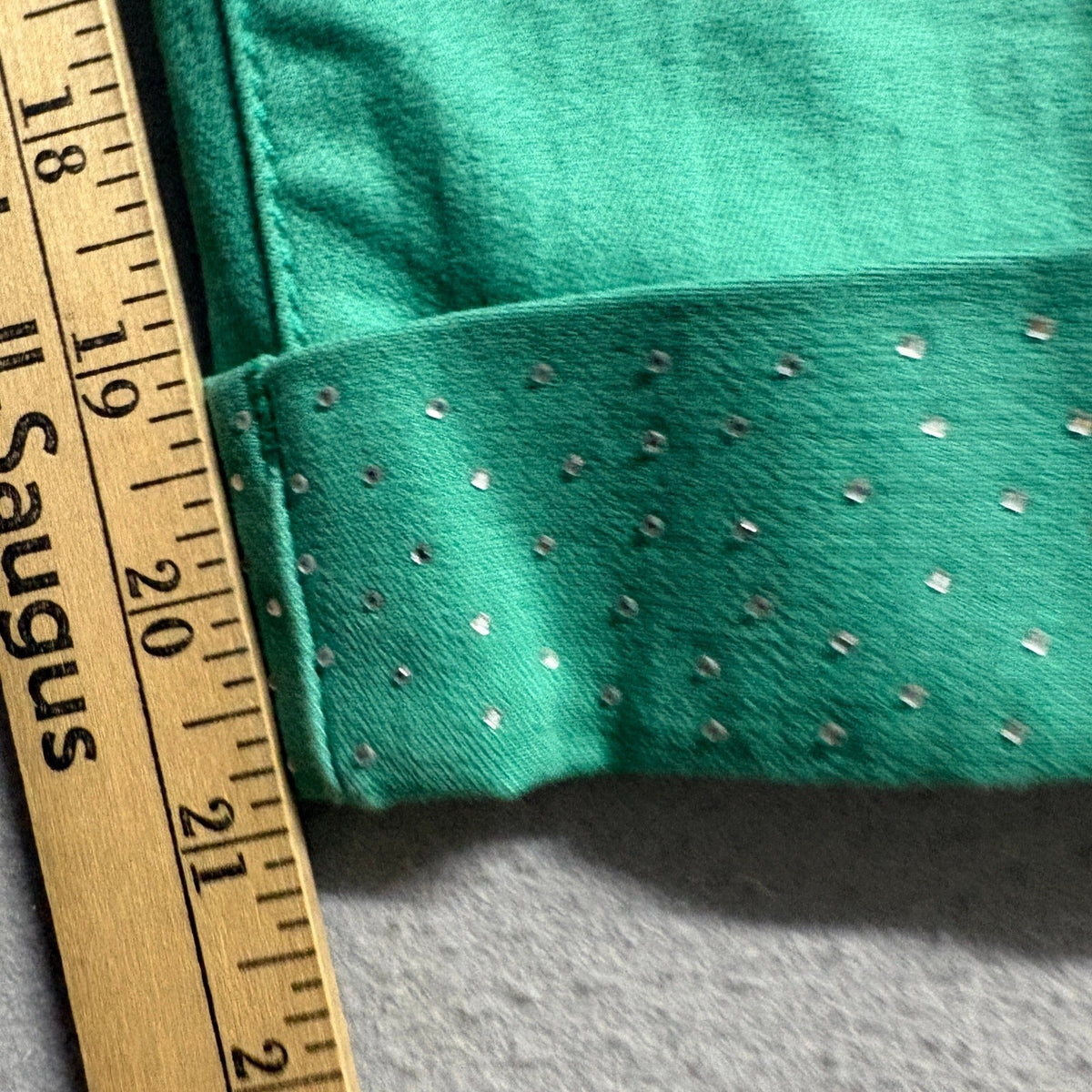NYDJ Lift Tuck Crop Jeans Womens 14 Green Rhinestone Cuff Stretch Denim Capris