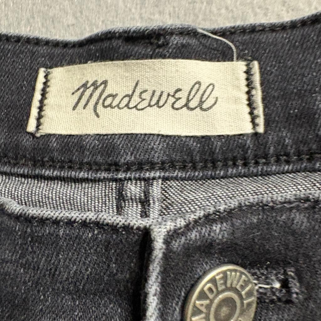 Madewell Cruiser Straight Jeans Womens 31 Black Denim Distressed Hem Stretch