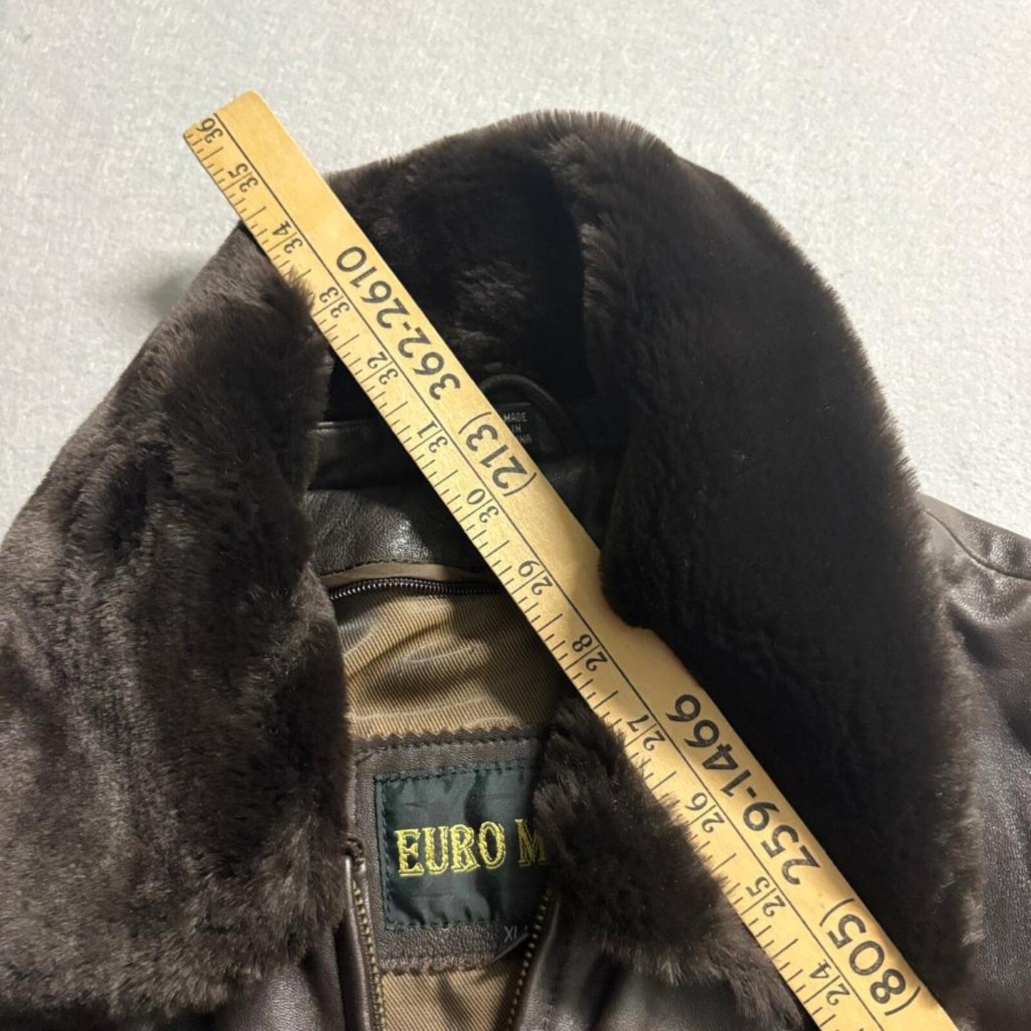 Euro Mond Brown Genuine Leather Jacket Womens XL Faux Fur Collar Full Zip Lined