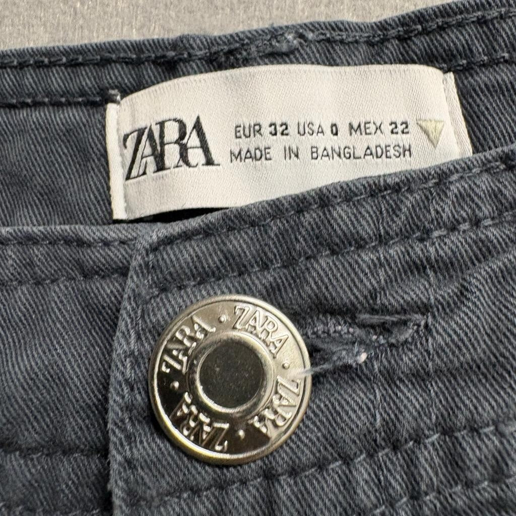 Zara Womens Cargo Pants Size 0 Gray Cotton Wide Leg Utility Pockets Casual