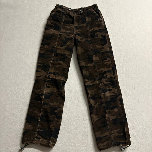 No Boundaries Corduroy Camo Cargo Pants Womens XXS Brown Camouflage Drawstring