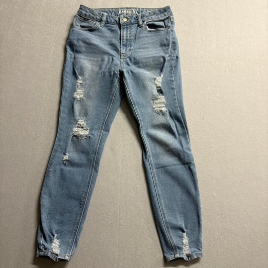 Blue Spice High Waist Ankle Jeans Womens Size 9 Distressed Ripped Blue Denim