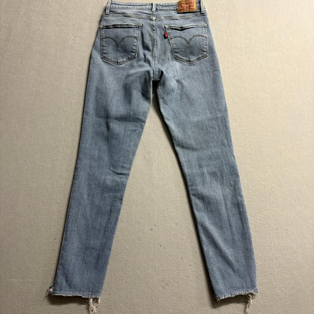 Levis 721 High Rise Skinny Jeans Womens 27 Medium Wash Blue Denim Frayed Hem