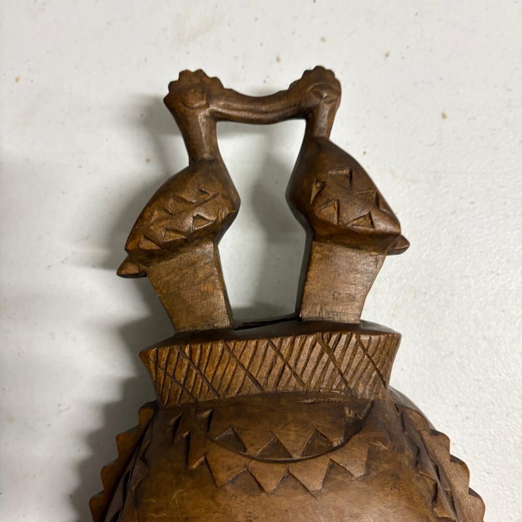 Vintage Hand Carved African Wooden Mask Baule Guro Style Birds Wall Hanging 14"