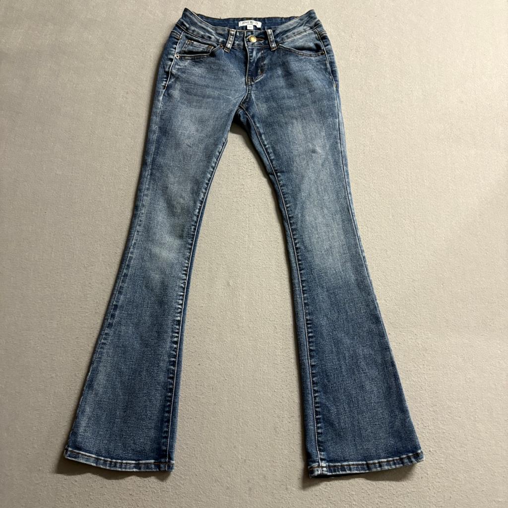 Love Soho Denim Flare Jeans Womens Size 00 Blue Stretch Low Rise Bell Bottom