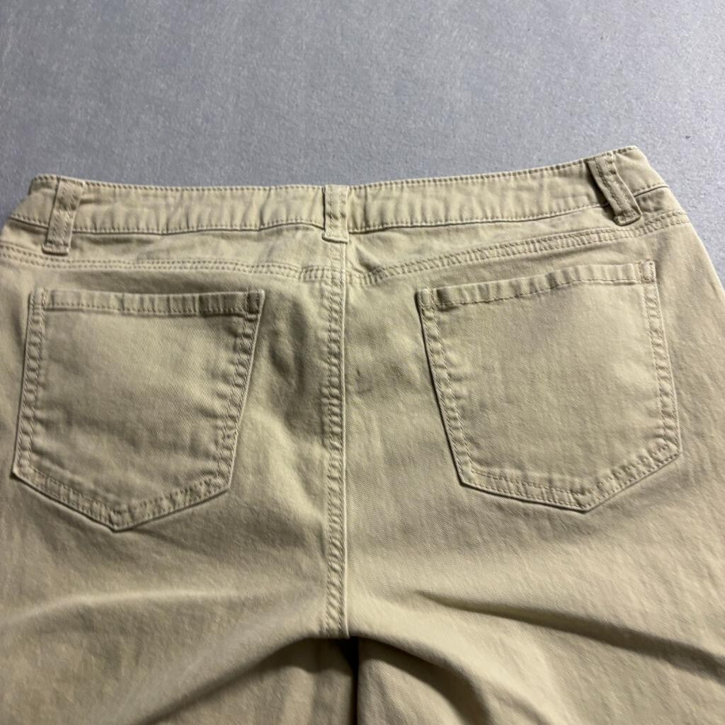 Baccini Womens Crop Pants 12P Beige Cotton Blend Rhinestone Button Capris