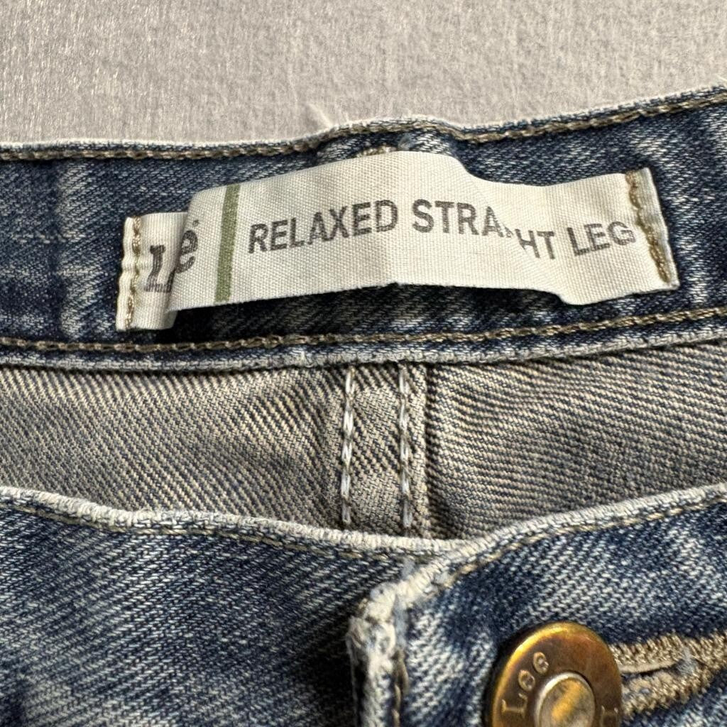 Lee Relaxed Straight Leg Jeans Mens 40x32 Blue Denim Cut Off Frayed Hem