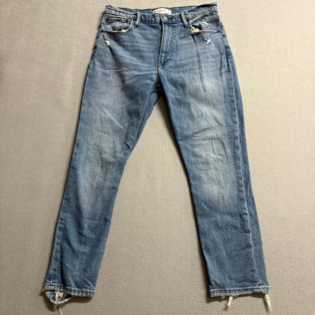 Abercrombie & Fitch The Skinny High Rise Jeans Womens 27 4S Blue Distressed Hem