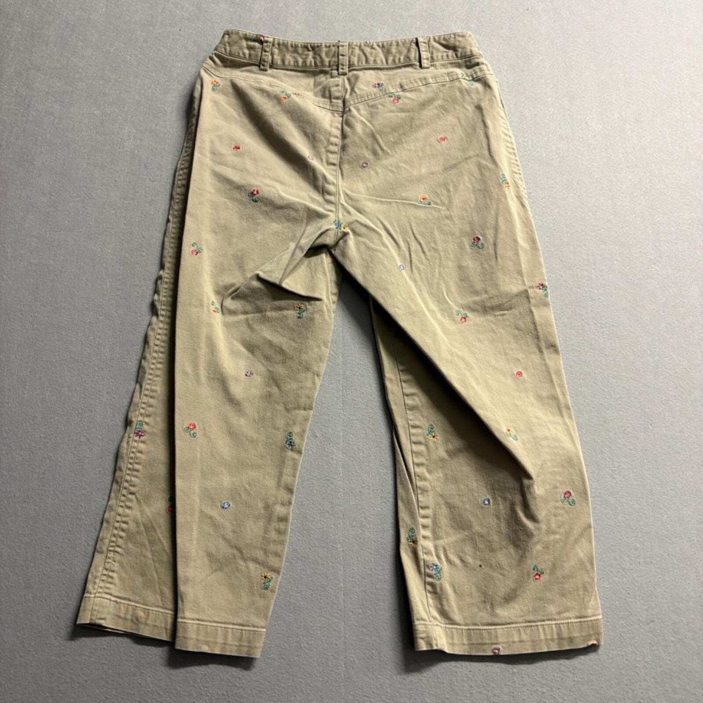Rafaella Petites Embroidered Floral Khaki Pants Womens 8P Beige Cotton Stretch