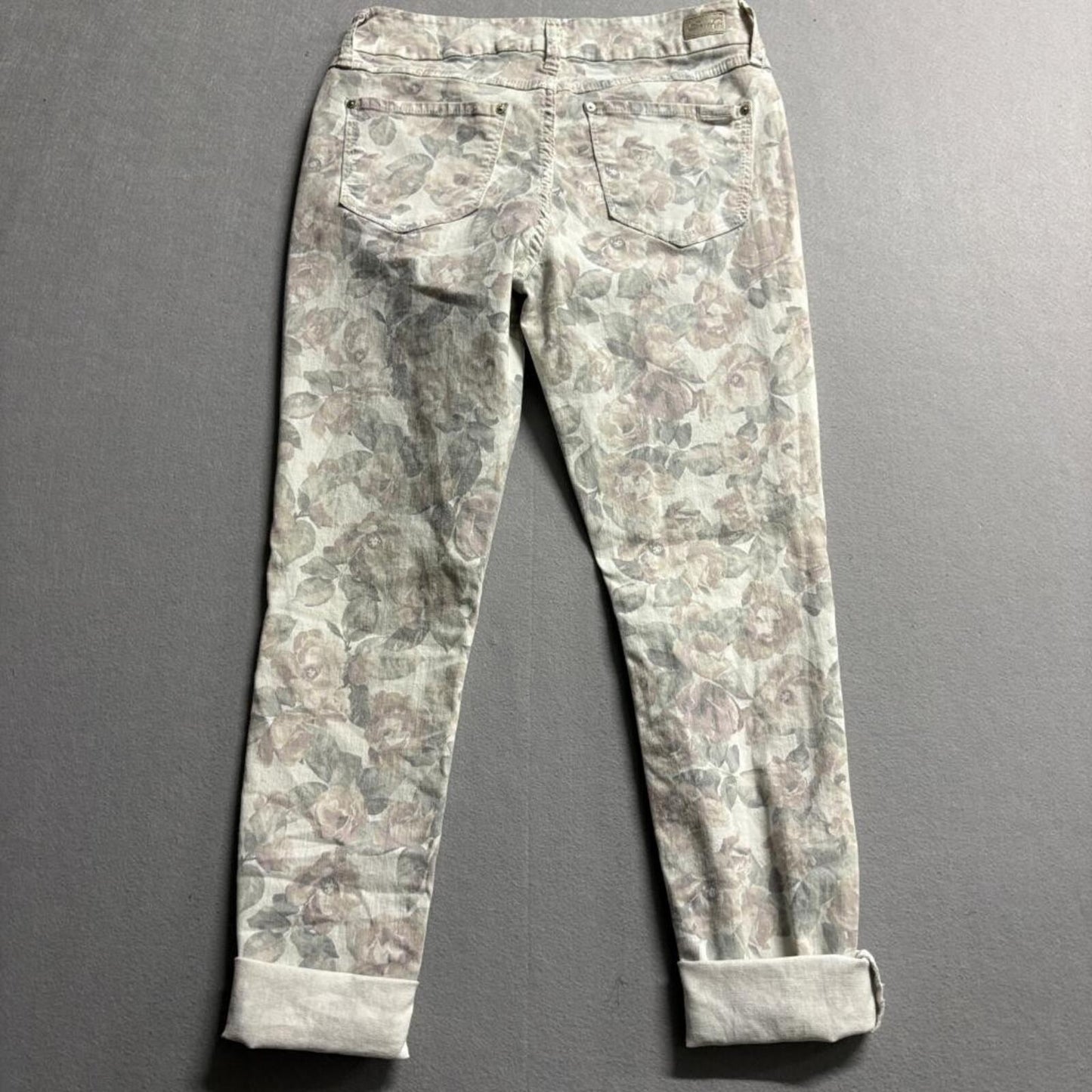 Seven7 High Rise Skinny Jeans Womens 8 Gray Floral Cotton Blend Stretch Pants