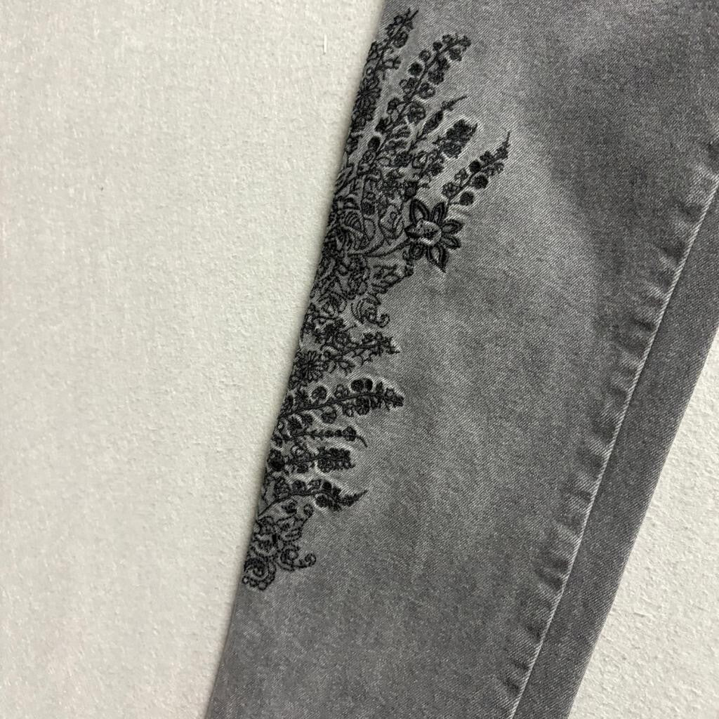 We The Free Free People Embroidered Jeans Womens 26 Gray Raw Hem Floral Crop