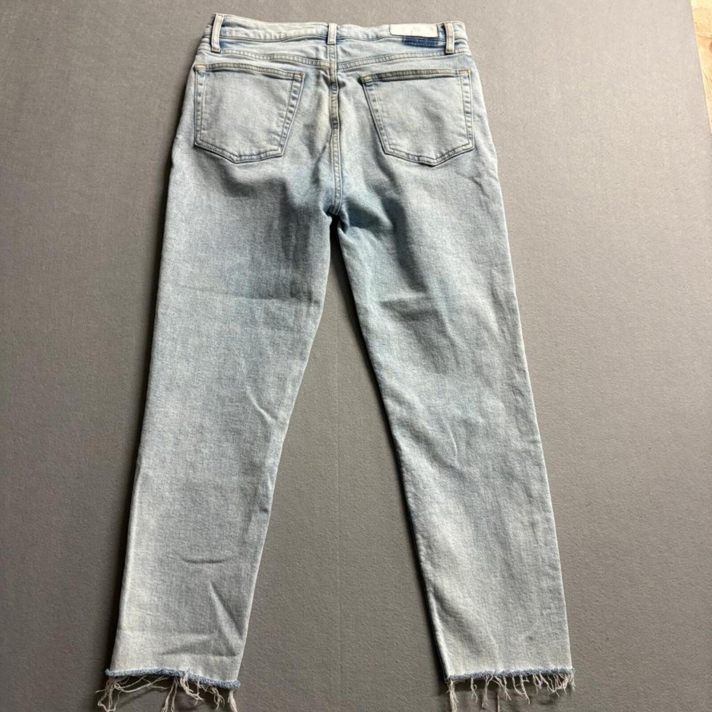 RE/DONE High Rise Crop Jeans Womens 31 Calm Waters Light Wash Raw Hem Stretch