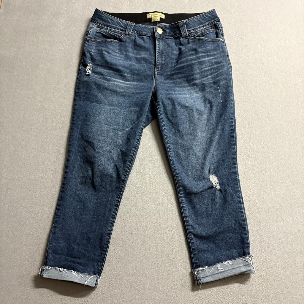 Democracy Ab Technology Crop Jeans Womens 16W Blue Distressed Frayed Cuff Denim