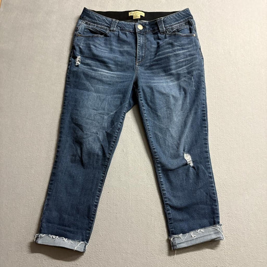 Democracy Ab Technology Crop Jeans Womens 16W Blue Distressed Frayed Cuff Denim